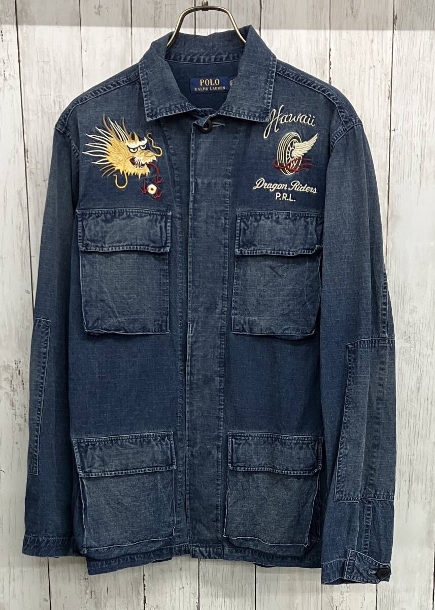 POLO RALPH LAUREN デニムシャツジャケット ラルフローレン 刺繍 長袖シャツ DRAGON RIDERS ALOHA HAWAII size XS