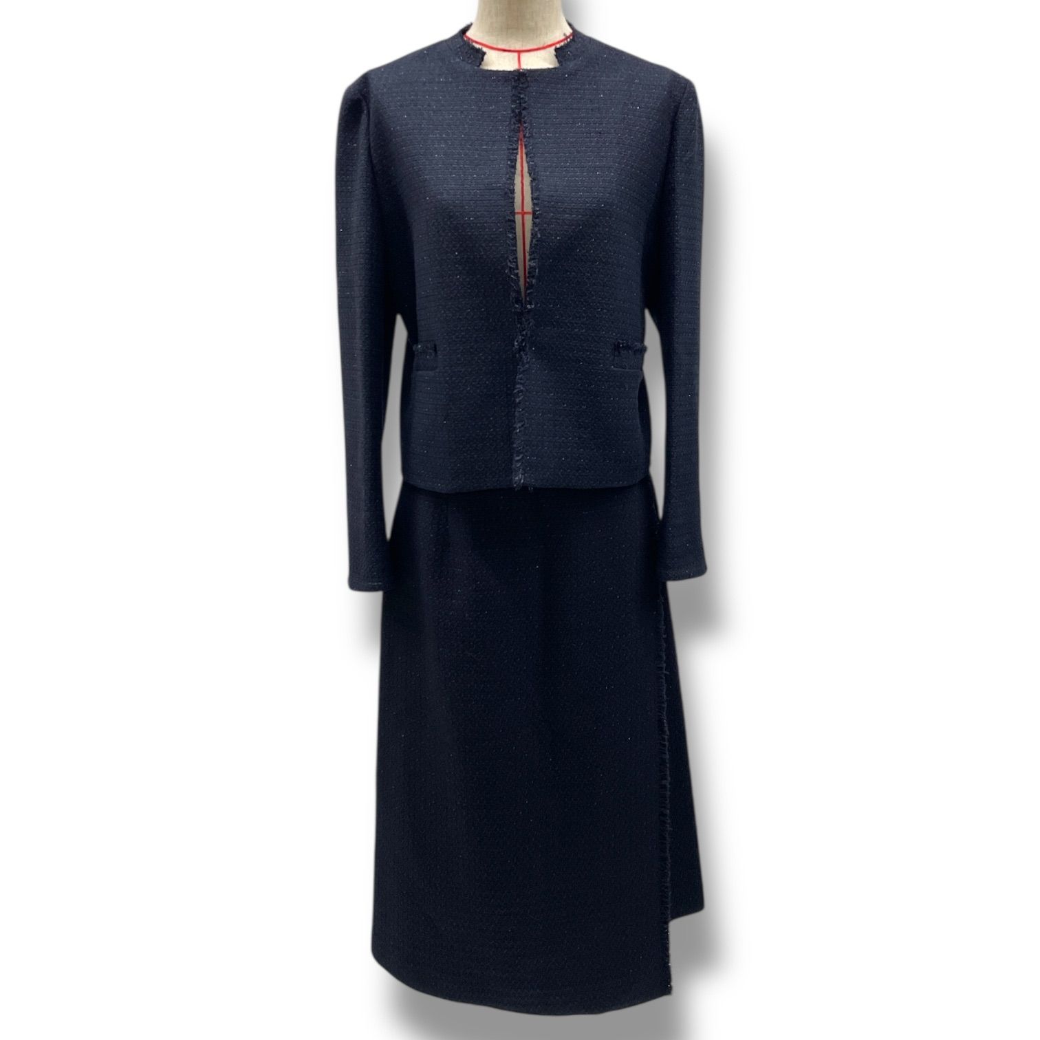 【TOMORROWLAND】ネイビースカートセットアップ TOMORROWLAND トゥモローランド ルレックスツイード ジャケット