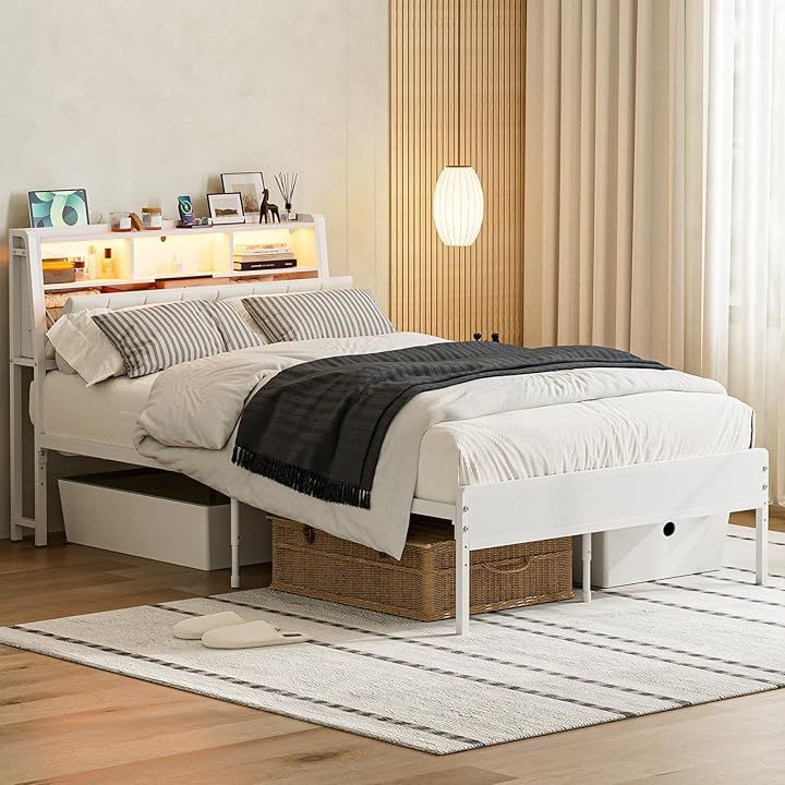 IKIFLY ベッドフレーム ファブリックベッド 収納宮棚付き 革張りのベッド パイプベッド スチールベッド 高さ調整 布張り 静音 通気性 頑丈 カビ防止 安定性 耐久性 ホワイト シングル