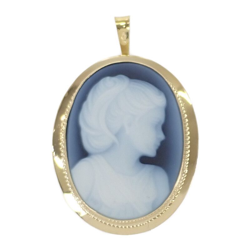 no brand K 18 デザインジュエリー カメオ ブローチ 18イエローゴールド ネイビー メノウ レディース ジュエリー