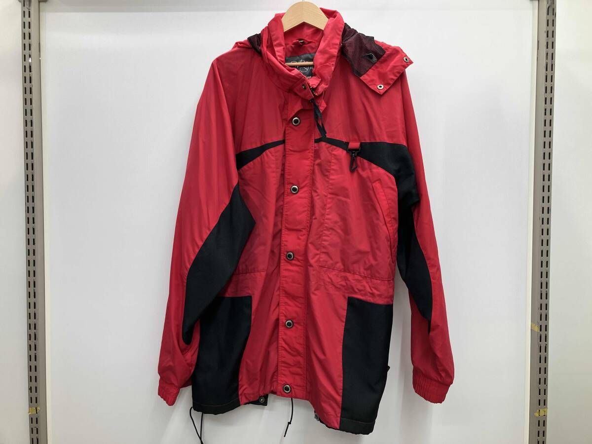 WHITE FIR ナイロンジャケット ブラック レッド バイカラー フーディー 古着 Lサイズ
