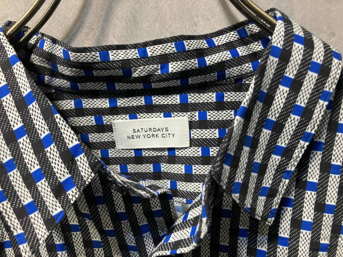 Saturdays NYC navy Bruce broken stripe SS SHIRT ストライプ半袖