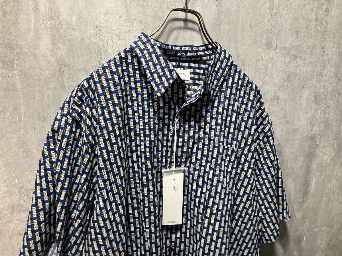 Saturdays NYC navy Bruce broken stripe SS SHIRT ストライプ半袖