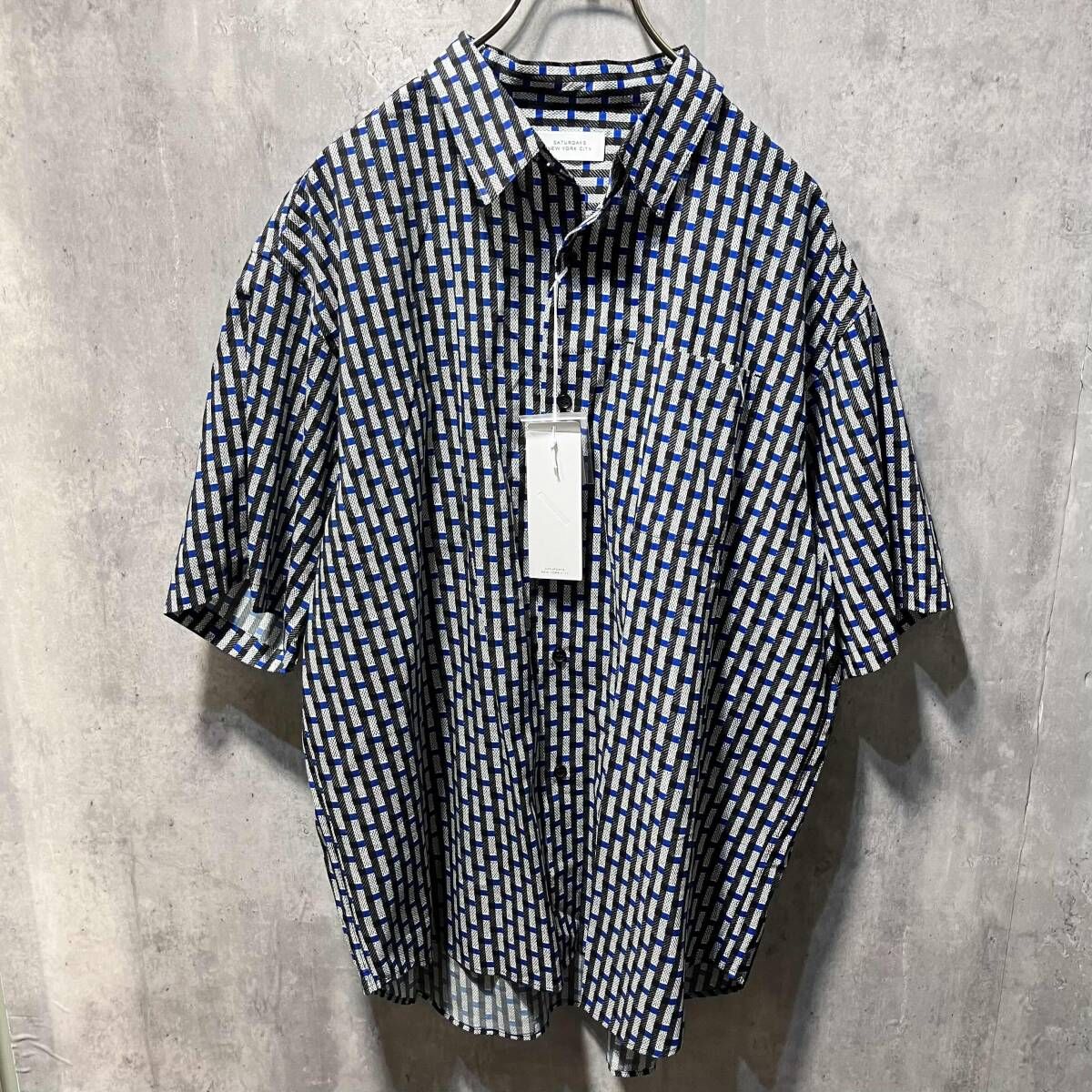 Saturdays NYC navy Bruce broken stripe SS SHIRT ストライプ半袖