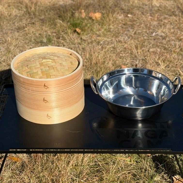  IH対応 鍋付き4点セット セイロ 21 cm 鍋セット 身2 蓋1 鍋 蒸籠 せいろ 蒸し器 キャンプ飯 ソロ ファミリーの蒸し調理 ペッパー入れ せいろ 蒸し器 鍋 グリル