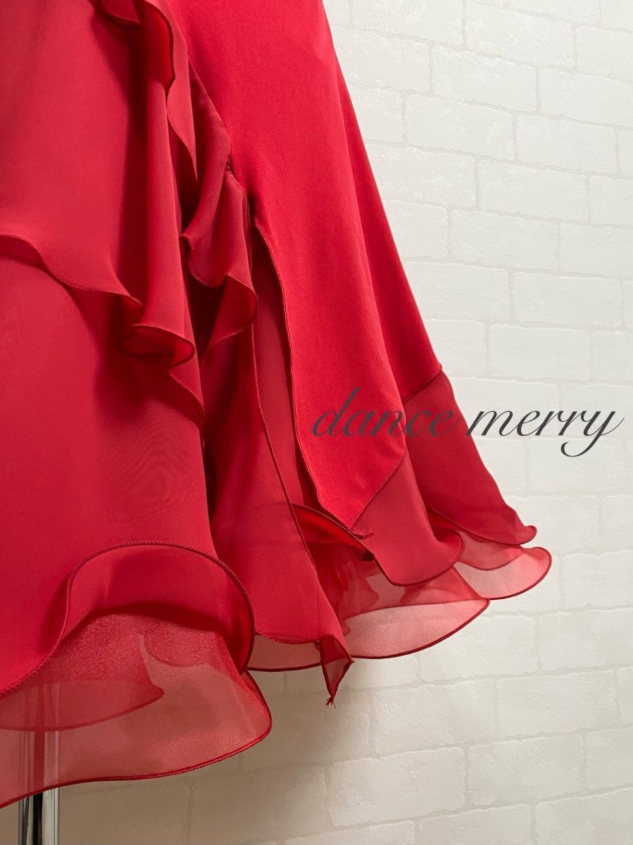 MERRY】新品 豪華 社交ダンス 赤 スカート パーティ タンゴ ワルツ