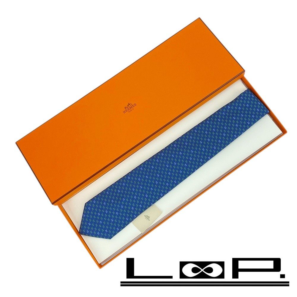 ■新品■　エルメス ネクタイ ビジネス メンズ シルク ブルー 箱 【16022】5 エルメス □新品□ ネクタイ ビジネス メンズ シルク ブルー 箱