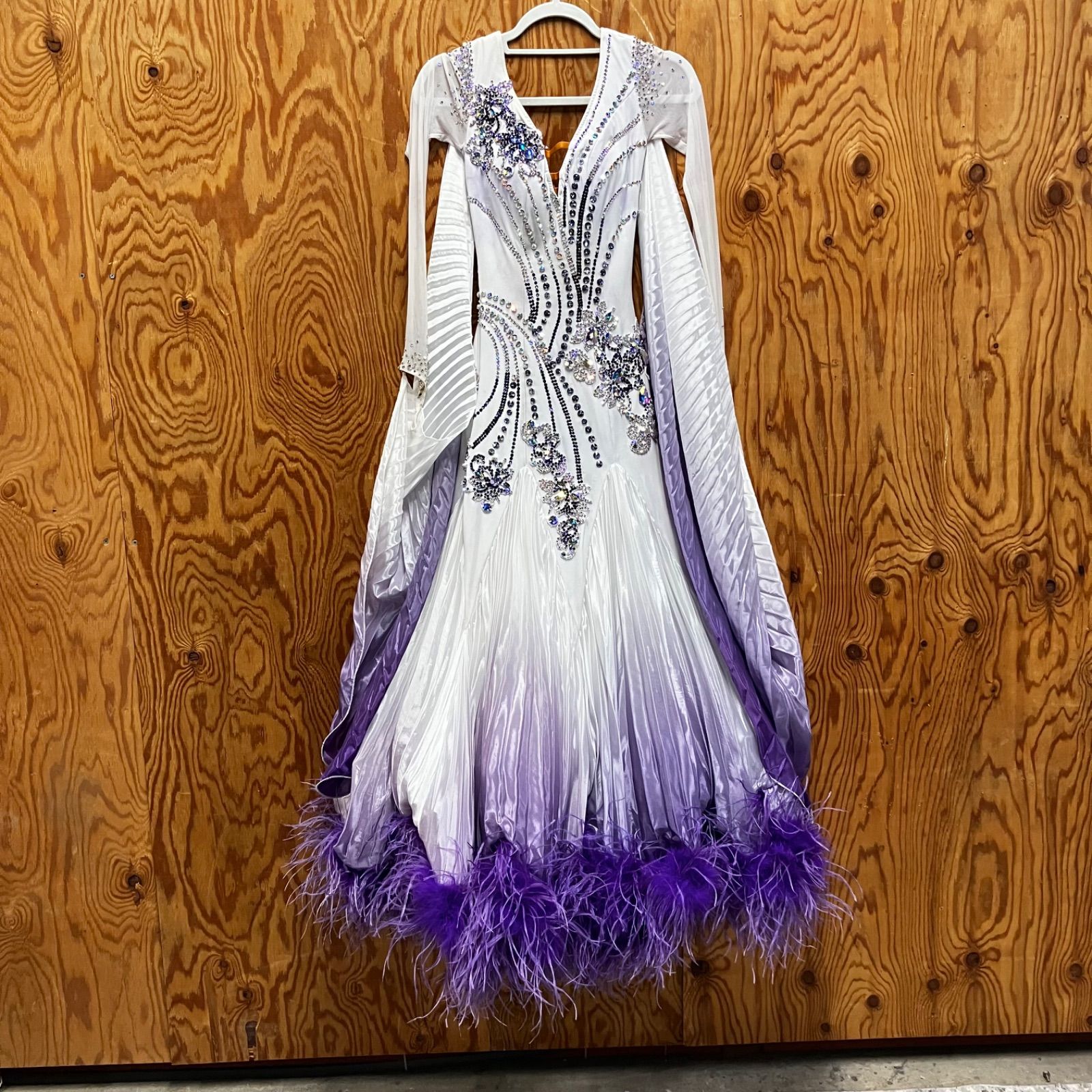 げ交渉 DREAM DESIGN ドリームデザイン 社交ダンスドレス パーティドレス ラインストーン パープル ホワイト