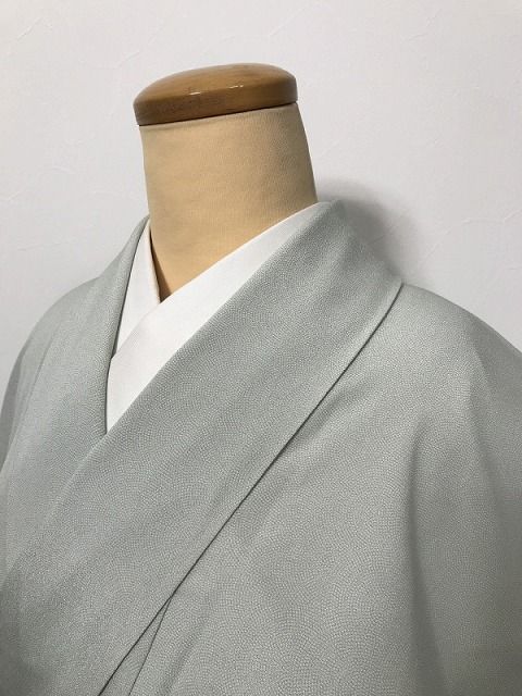 Mサイズ 小紋 化繊 白緑色地に鮫小紋模様