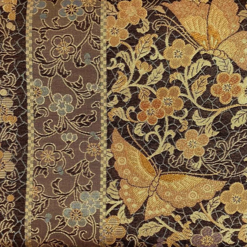 たんす屋 リユース帯 帯 袋帯 茶地 フォーマル 金糸 蝶 草花