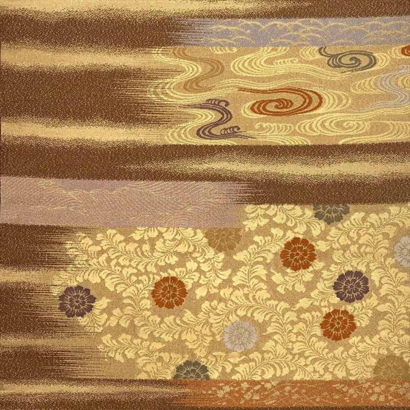 たんす屋 リユース帯 帯 袋帯 茶地 フォーマル 金糸 古代裂霞文