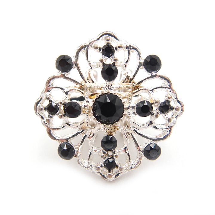 ブローチ帯留め スワロフスキー SWAROVSKI ジェットブラック シルバー