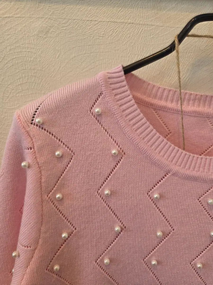 ラブリーピンク パール 装飾 ニット セットアップ