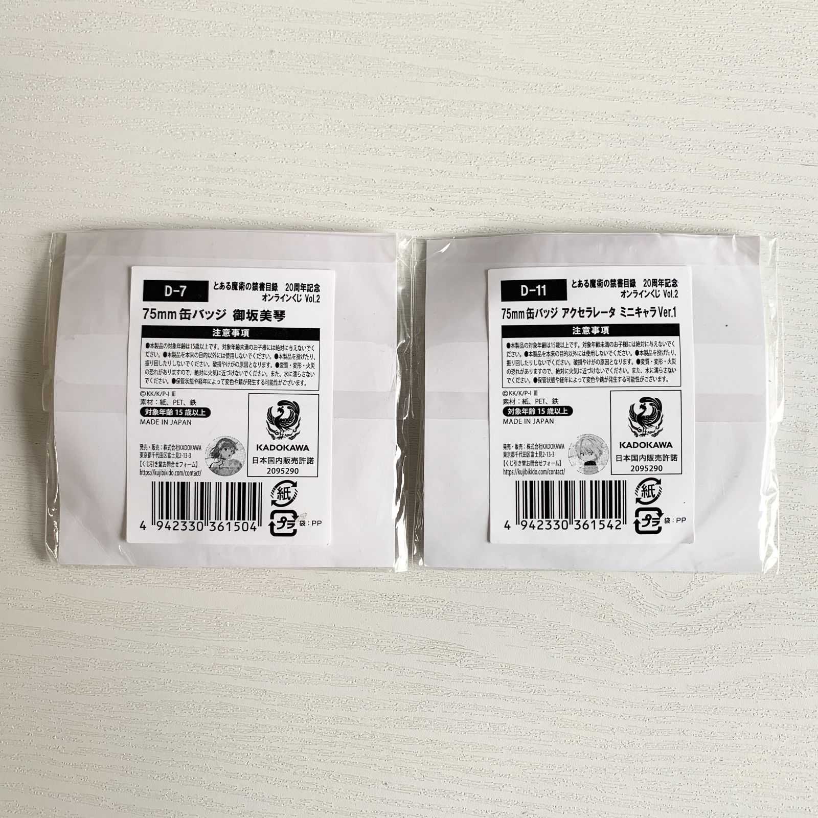 とある魔術の禁書目録 20周年記念 くじ引き堂 75mm 缶バッジ 御坂美琴