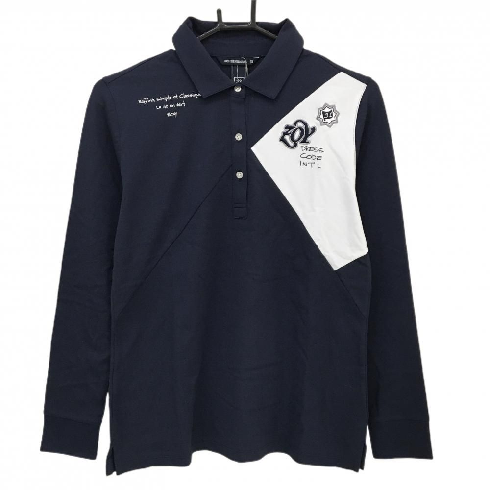 ZOY ゾーイ ゴルフ 長袖ポロシャツ 薄手セーター ニット セット　ネイビー 新品】ゾーイ 長袖ポロシャツ ネイビー×白 ロゴ刺しゅう バイカラー