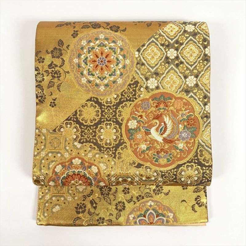 たんす屋 リユース帯 帯 袋帯 金地 金糸 切り嵌め 正倉院華文