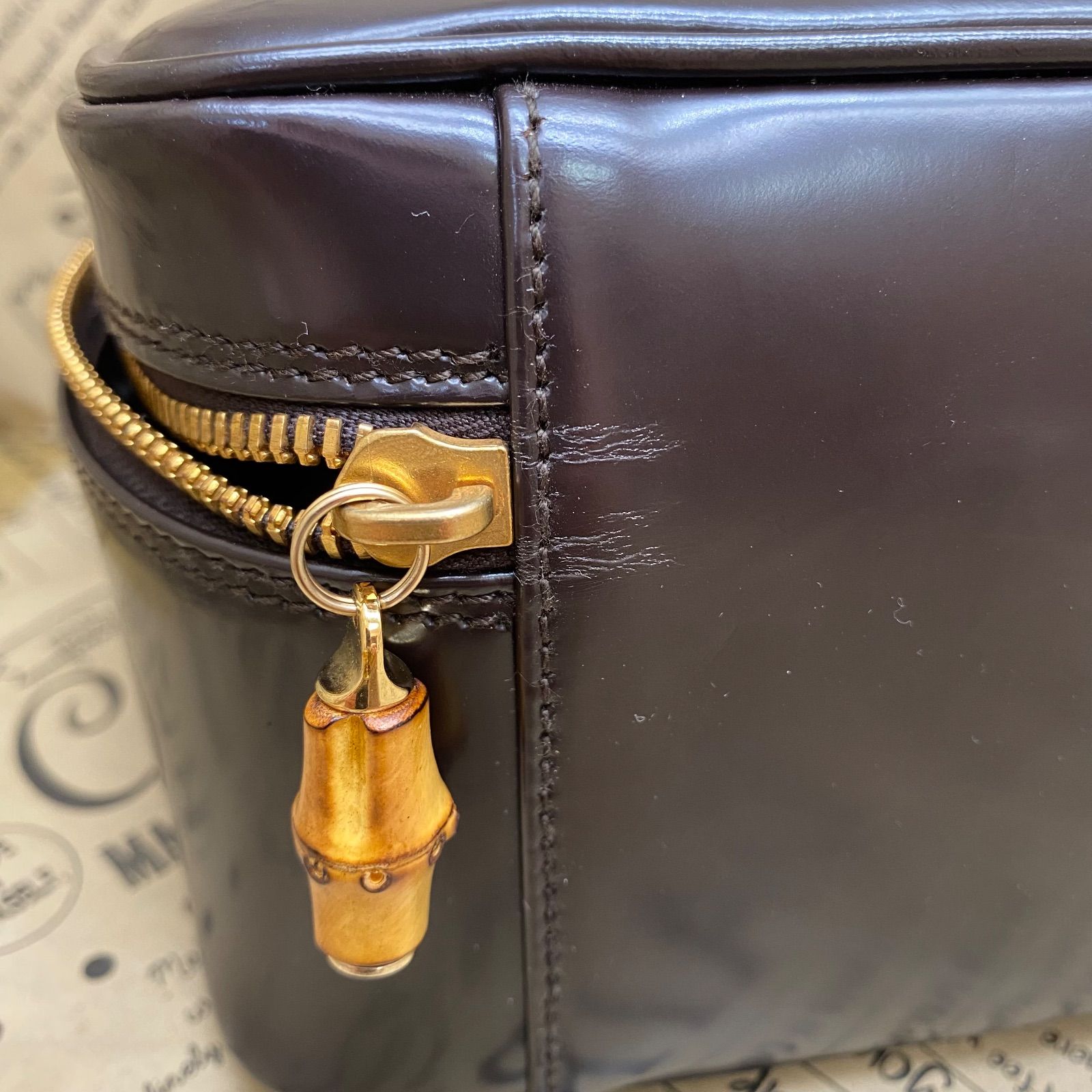 グッチ　バンブーバニティバッグ GUCCI グッチ ロゴ バンブー エナメルレザー バニティバッグ