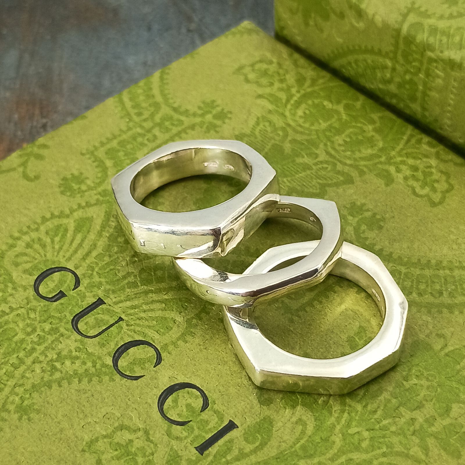 GUCCI グッチ 3連 リング 10号 トリプル ヘキサゴン レディース 指輪 