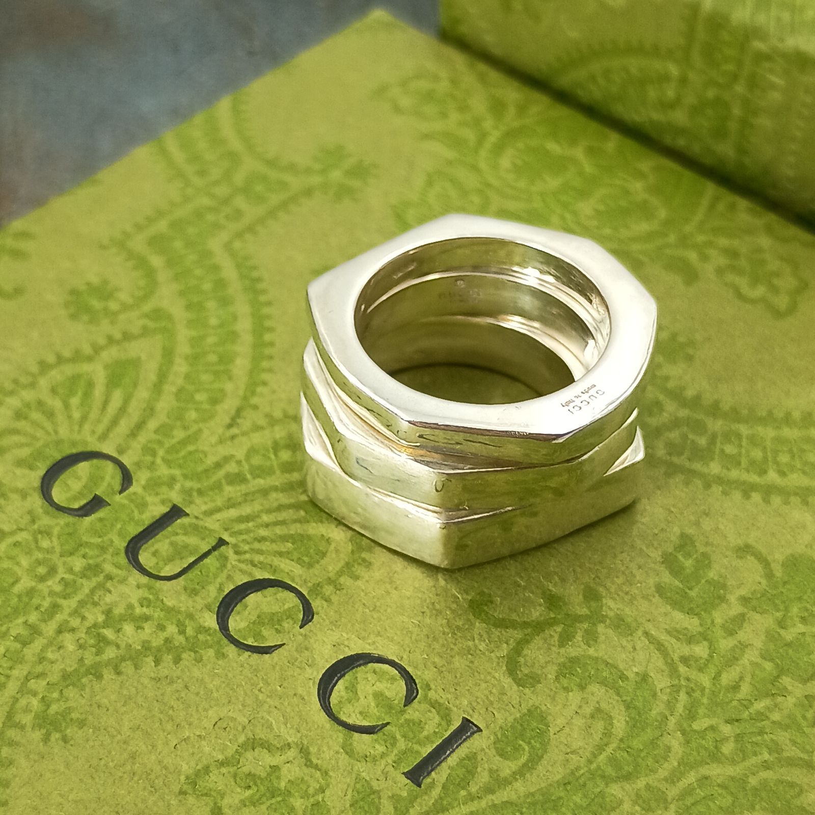 GUCCI グッチ 3連 リング 10号 トリプル ヘキサゴン レディース 指輪 