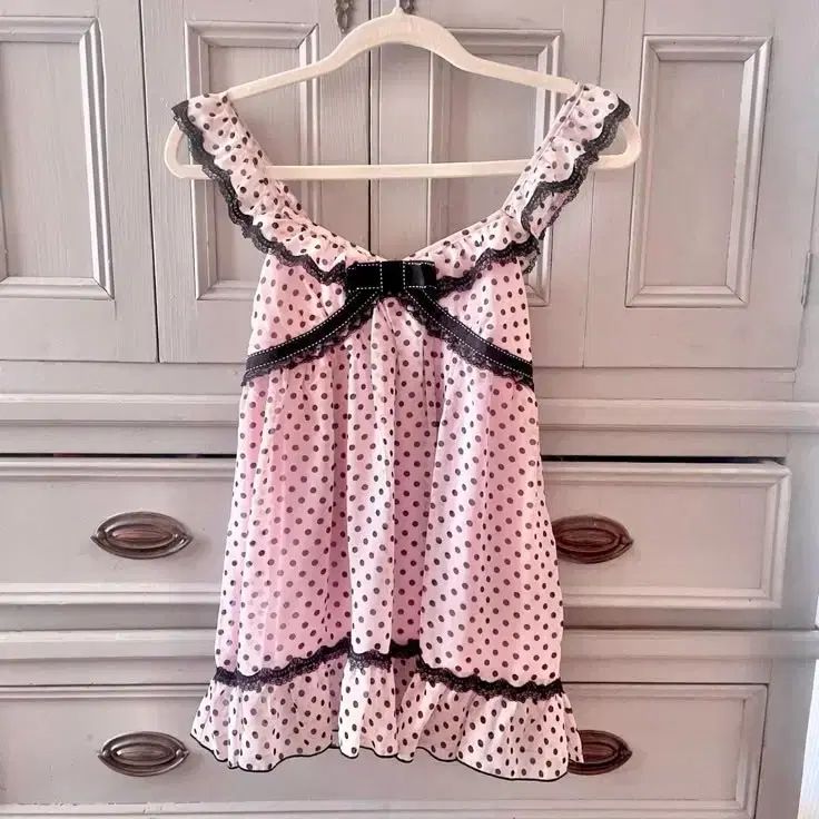 ト 트랄라라 ララ 姫ギャル ドット レース スリップ スリーブレス キャミソール