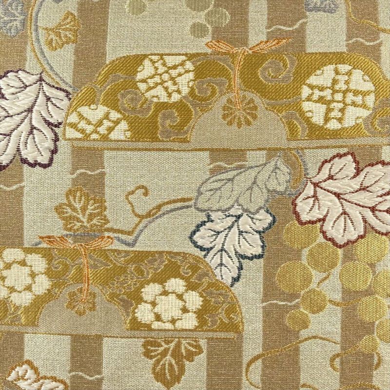 たんす屋 リユース帯 帯 袋帯 ベージュ地 フォーマル 純金錦 文箱葡萄文 縦縞