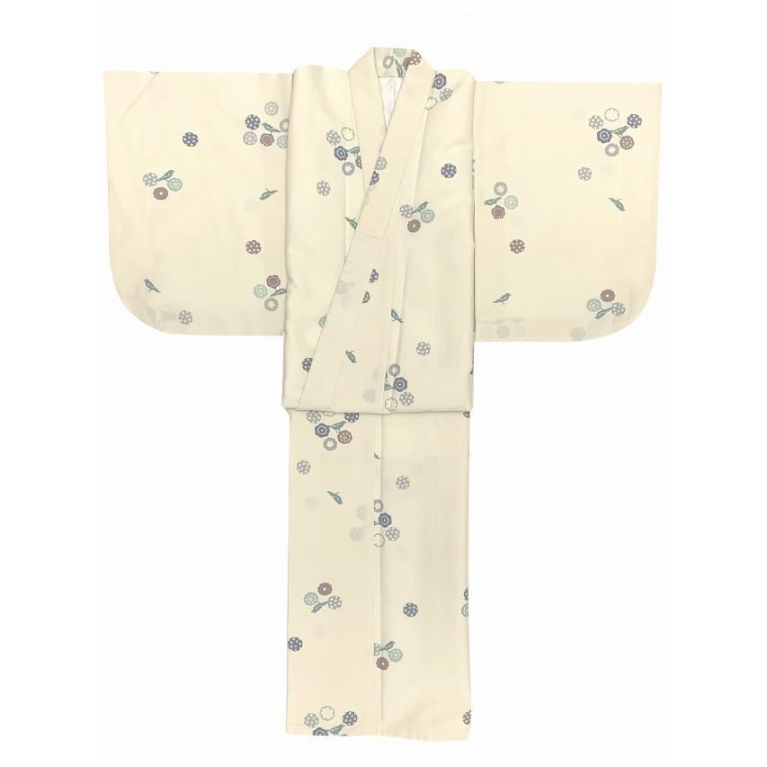 着物 子供 洗える着物 小紋 袷 ジュニア 女の子の着物 生成り 小鳥