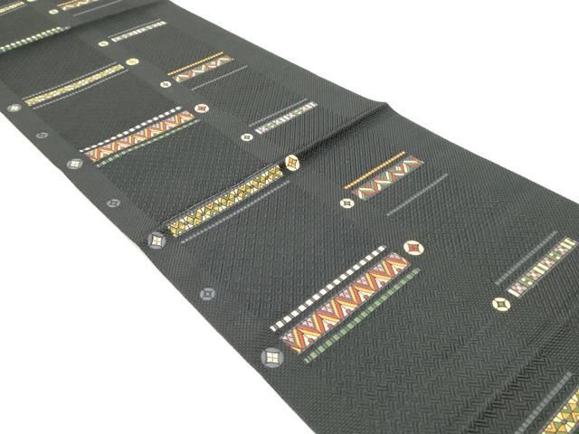 平和屋着物 本場筑前博多織 八寸名古屋帯 唐織 幾何学横段文 正絹 ob