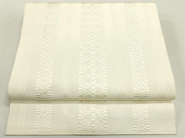 平和屋着物 本場筑前博多織 八寸名古屋帯 献上 象牙色 正絹 ob