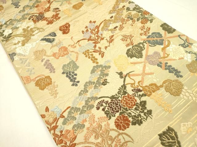 平和屋着物 織紋意匠鈴木 六通柄袋帯 唐錦 能松花文 正絹 op