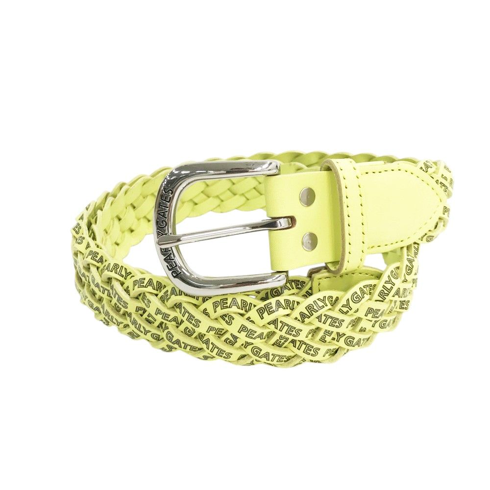 未使用級　限定モデル　パーリーゲイツ　レザー　メッシュベルト　編み込み　イエロー PEARLY GATES パーリーゲイツ メッシュ ベルト ロゴ総柄 イエロー系
