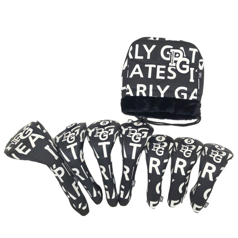 PEARLY GATES パーリーゲイツ ヘッドカバー 8点セット ロゴ総柄 ネイビー系 DR FW×3 UT×3 IR ゴルフウェア ストスト