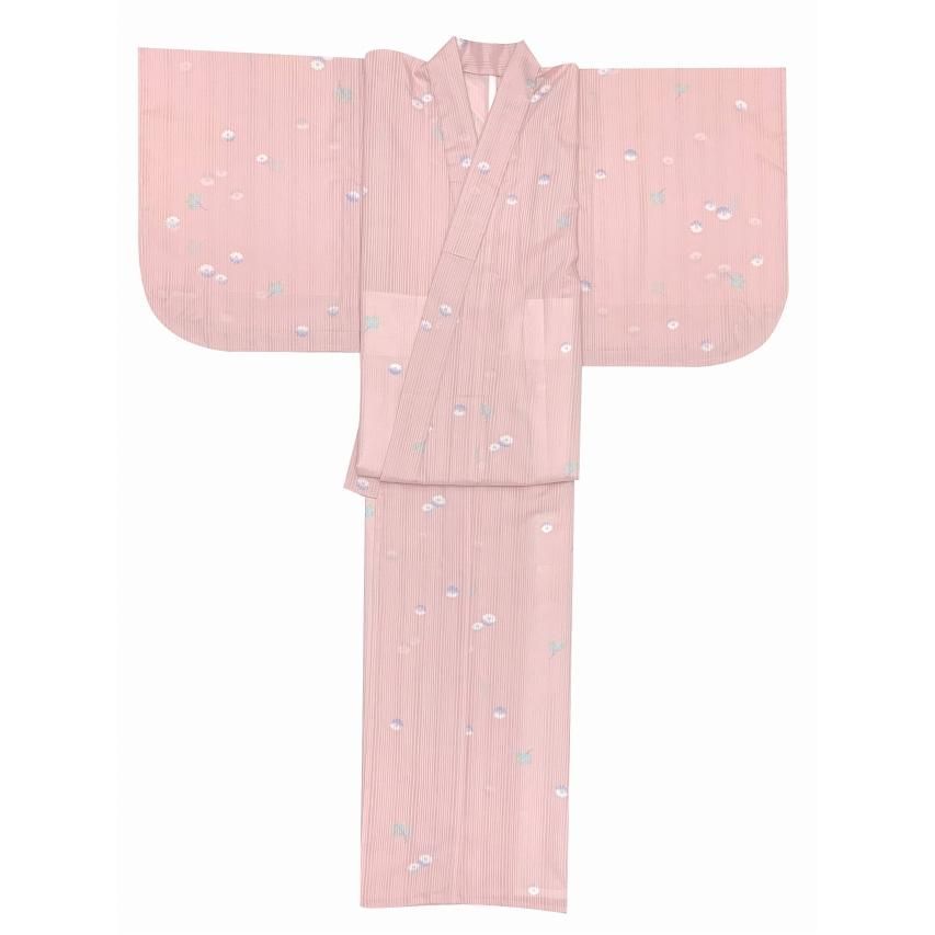 ジュニア 女の子用 夏着物 紗 洗える着物 小紋 子供着物 長襦袢付き 淡ピンク系 菊