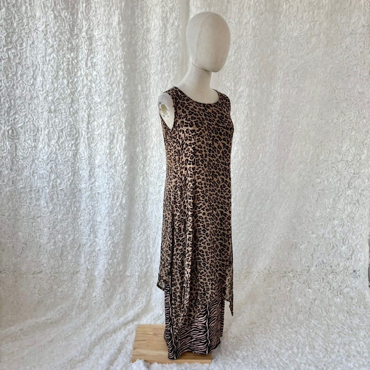 レオパード×ゼブラ柄 ノースリーブ マキシワンピース 個性派 アニマル
