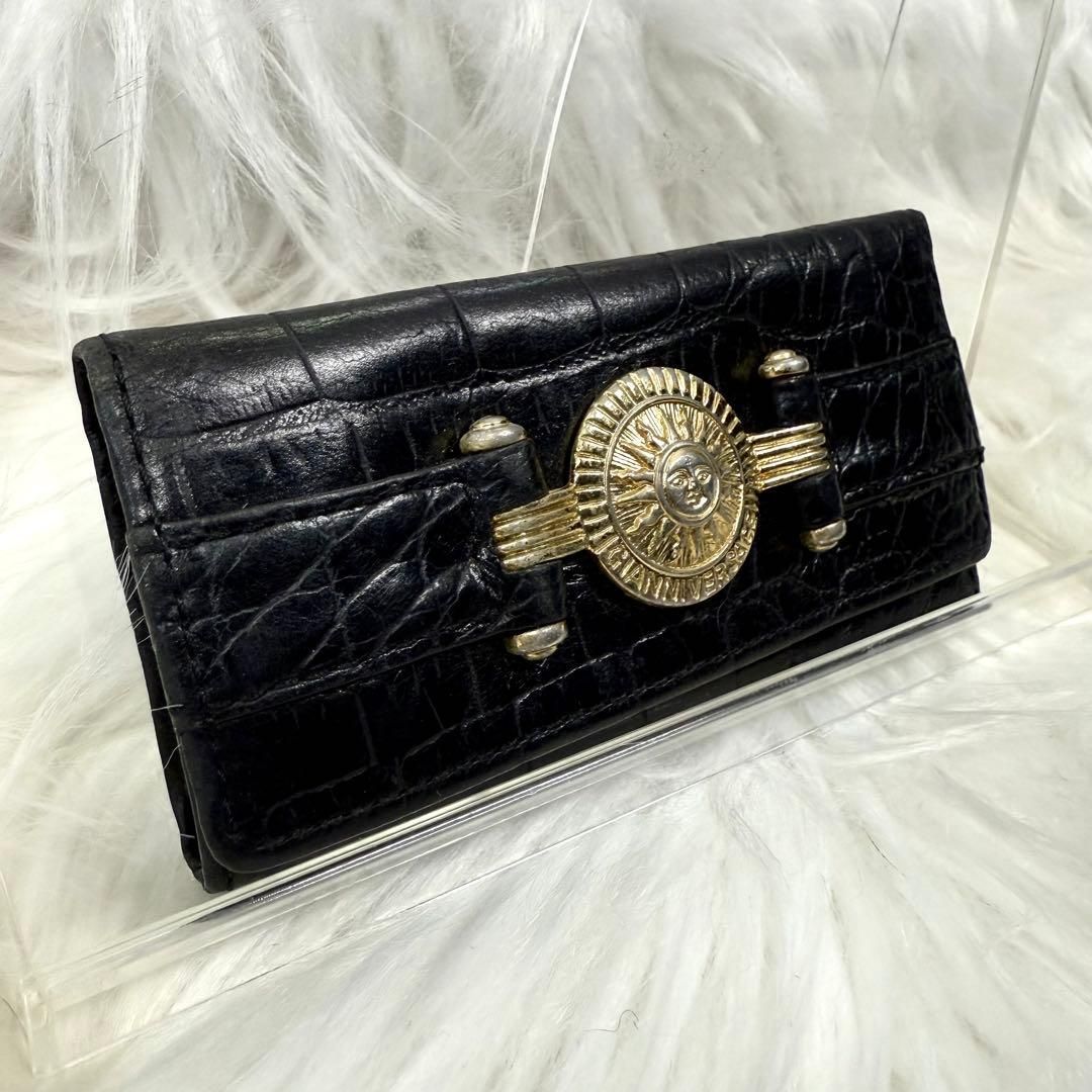 美品 ジャンニ ヴェルサーチ キー ウォレット チェーン ライオン  80s GIANNI VERSACE ジャンニヴェルサーチレザー三つ折りキーケース 太陽神