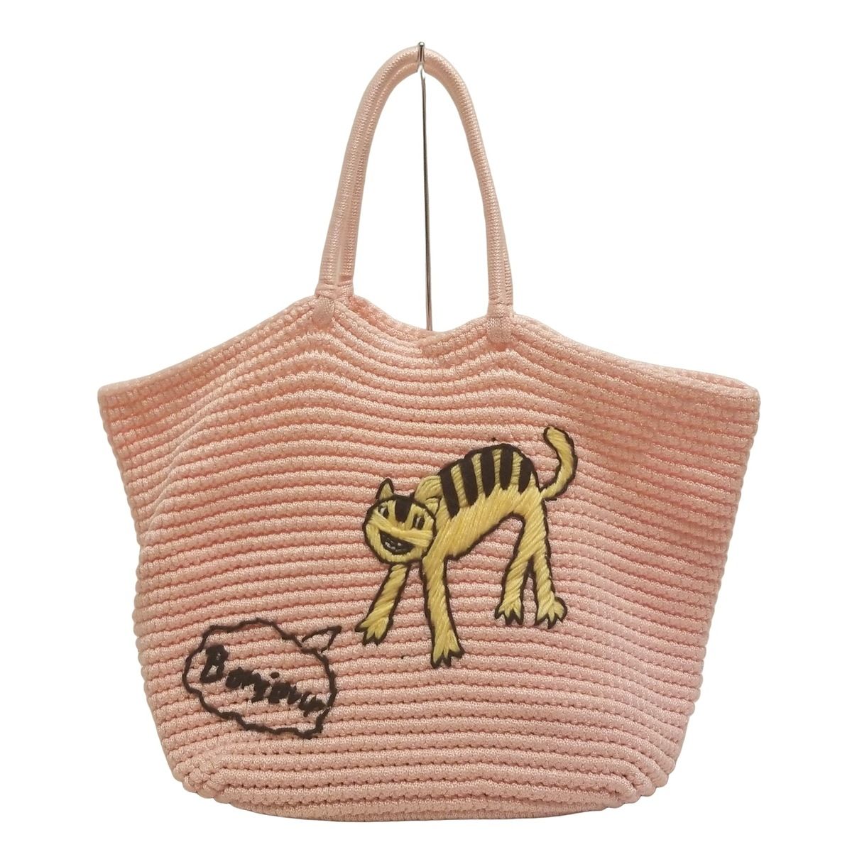 LUDLOW(ラドロー) トートバッグ美品 - ピンク×イエロー×黒 刺繍/ネコ