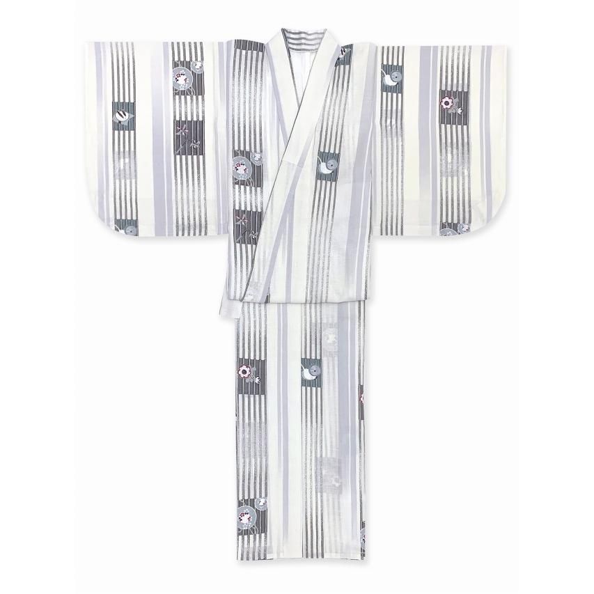 ジュニア 女の子用 夏着物 紗 洗える着物 小紋 子供着物 長襦袢付き グレー系 うさぎ