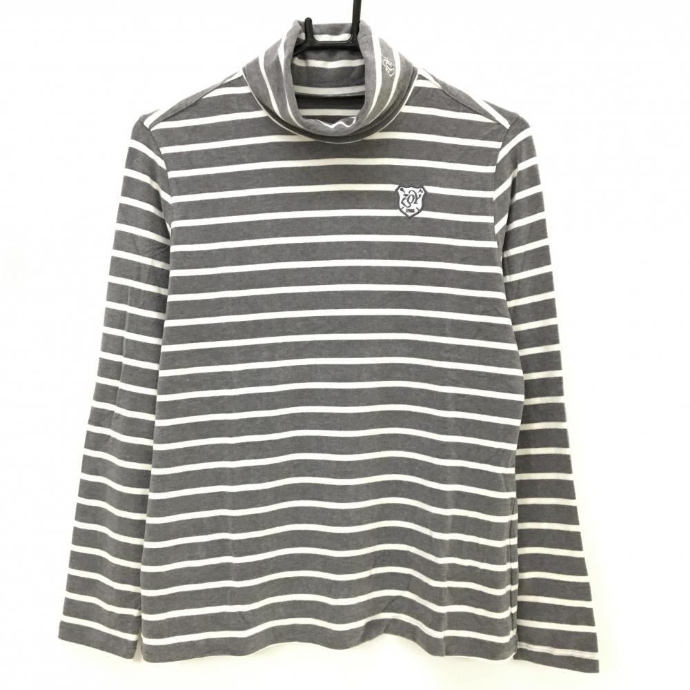 ZOY グレーボーダー レディースゴルフウェア 新品】ゾーイ 長袖タートルネックシャツ グレー×白 ボーダー 微起毛