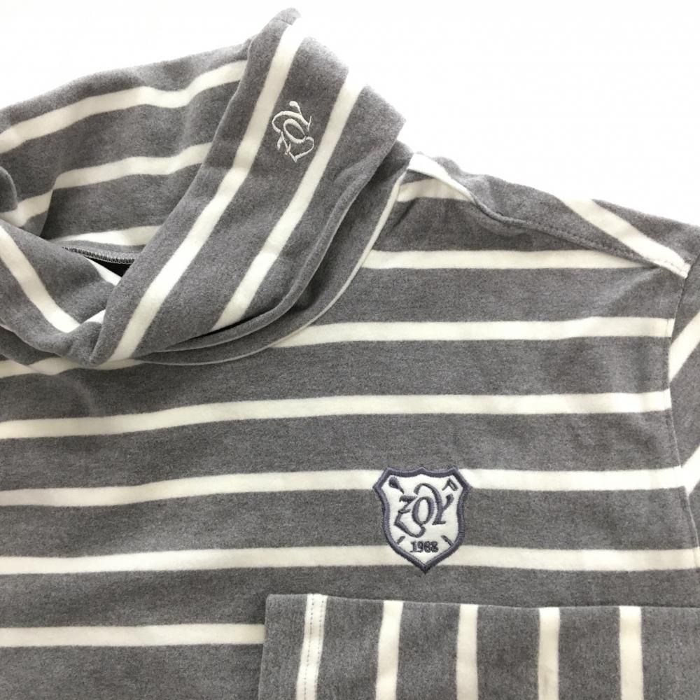 新品】ゾーイ 長袖タートルネックシャツ グレー×白 ボーダー 微起毛