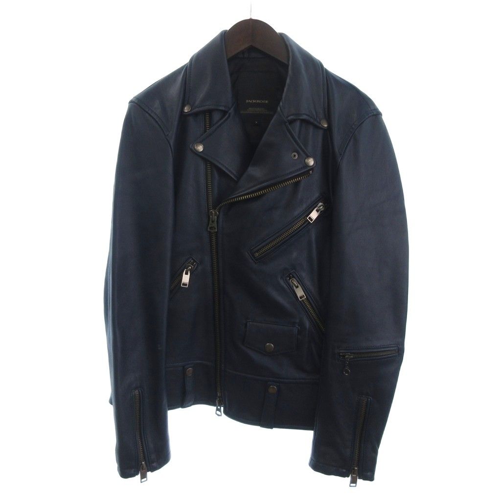 ジャックローズ Jackrose ライダースジャケット ダブル レザー 紺