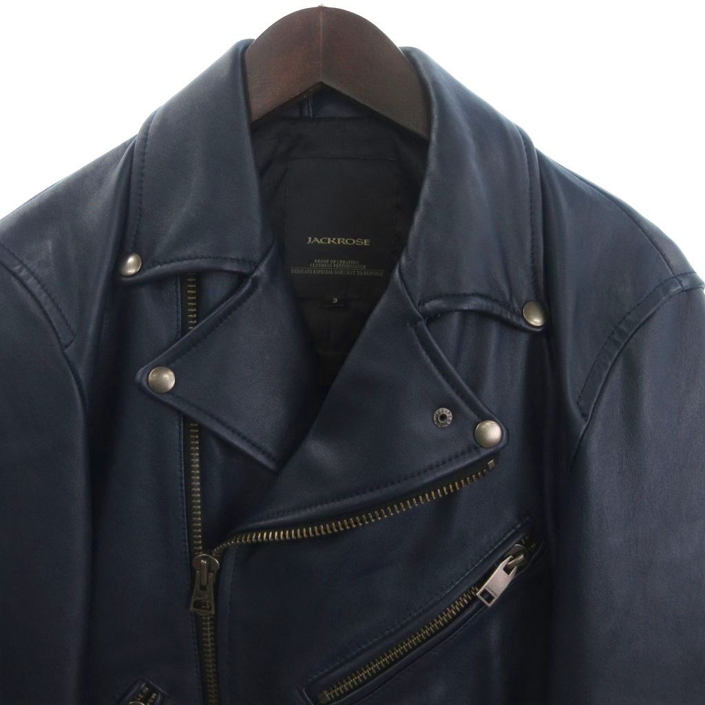 ジャックローズ Jackrose ライダースジャケット ダブル レザー 紺