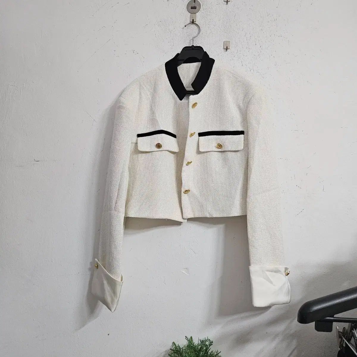 ツイード クロップド ジャケット ホワイト ブラック バイカラー - メルカリ