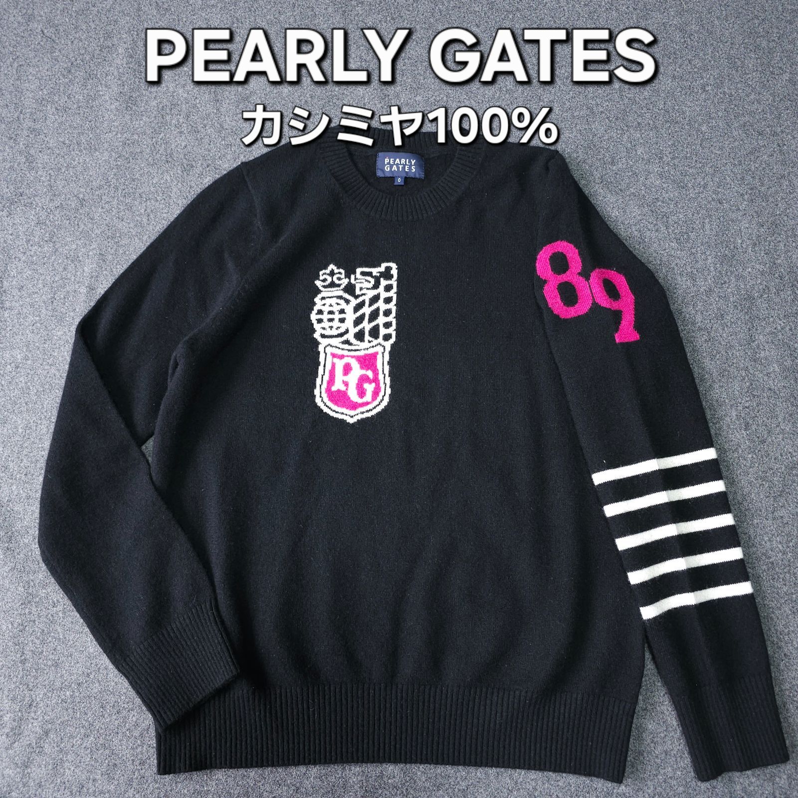 カシミヤ PEARLY GATES パーリーゲイツ 秋冬 長袖ゴルフニットセーター 0 S ロゴマーク レディース 黒
