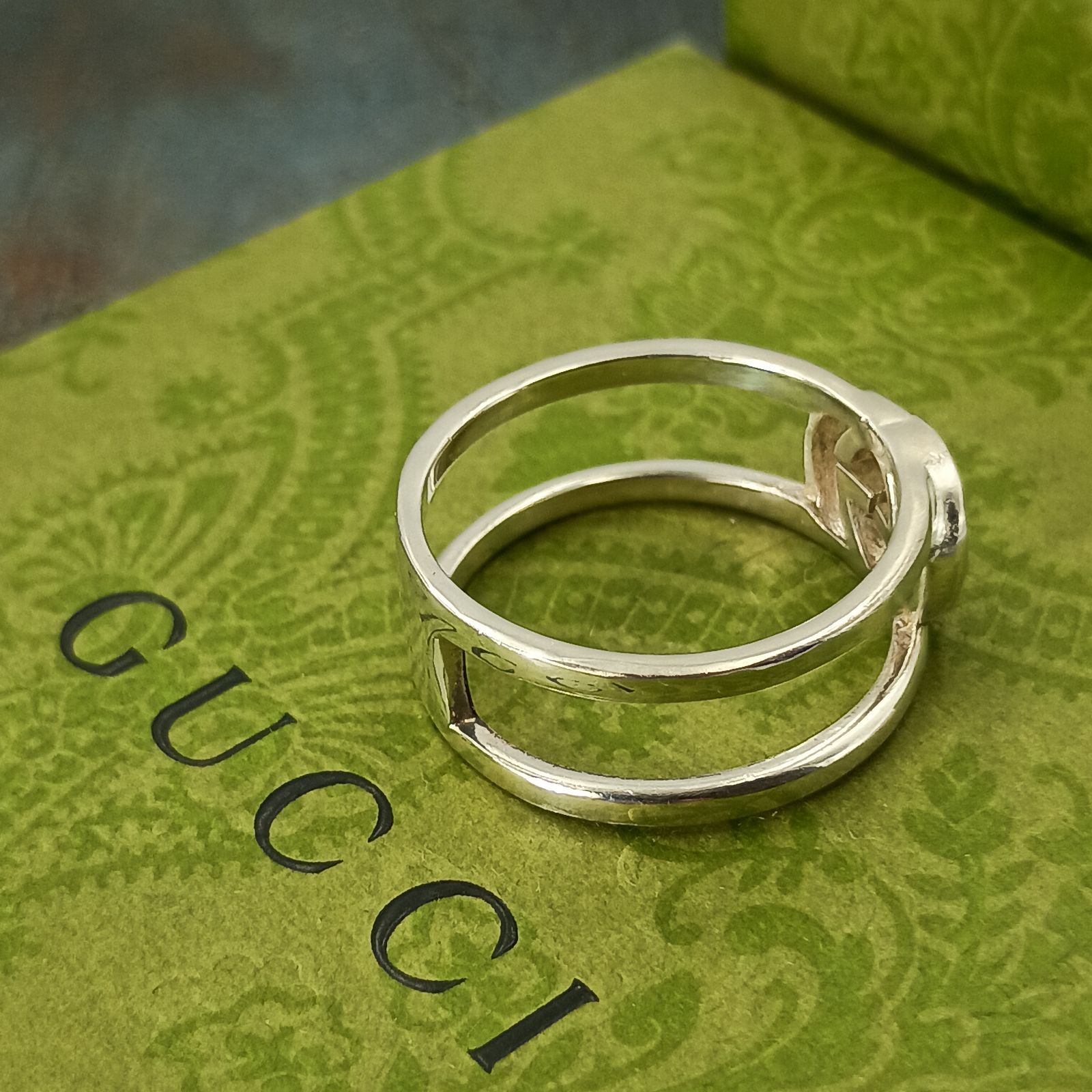 GUCCI グッチ 23号 インターロッキング リング 指輪 メンズ シルバー