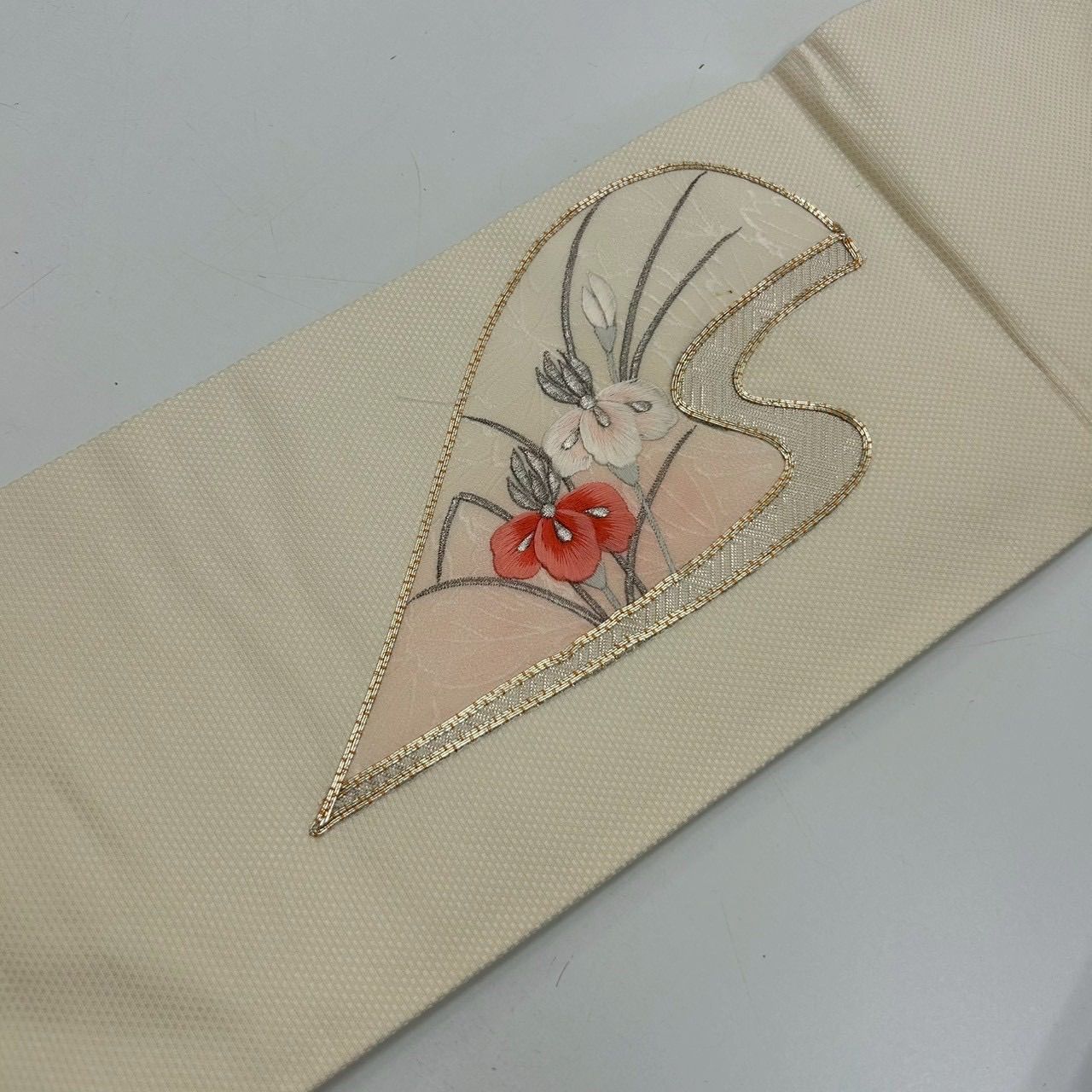 名古屋帯 刺繍 流水に鳥 金駒刺繍 九寸 正絹 着物 MA-1793 - メルカリ