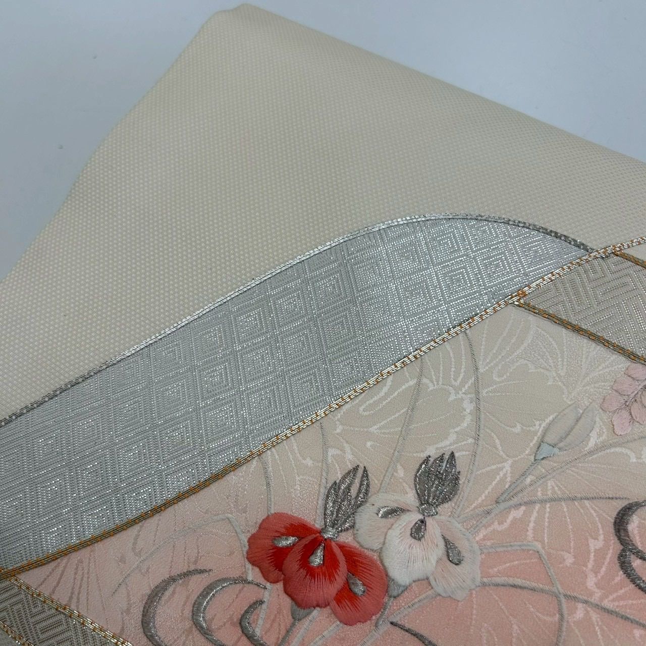 名古屋帯 刺繍 流水に鳥 金駒刺繍 九寸 正絹 着物 MA-1793 - メルカリ