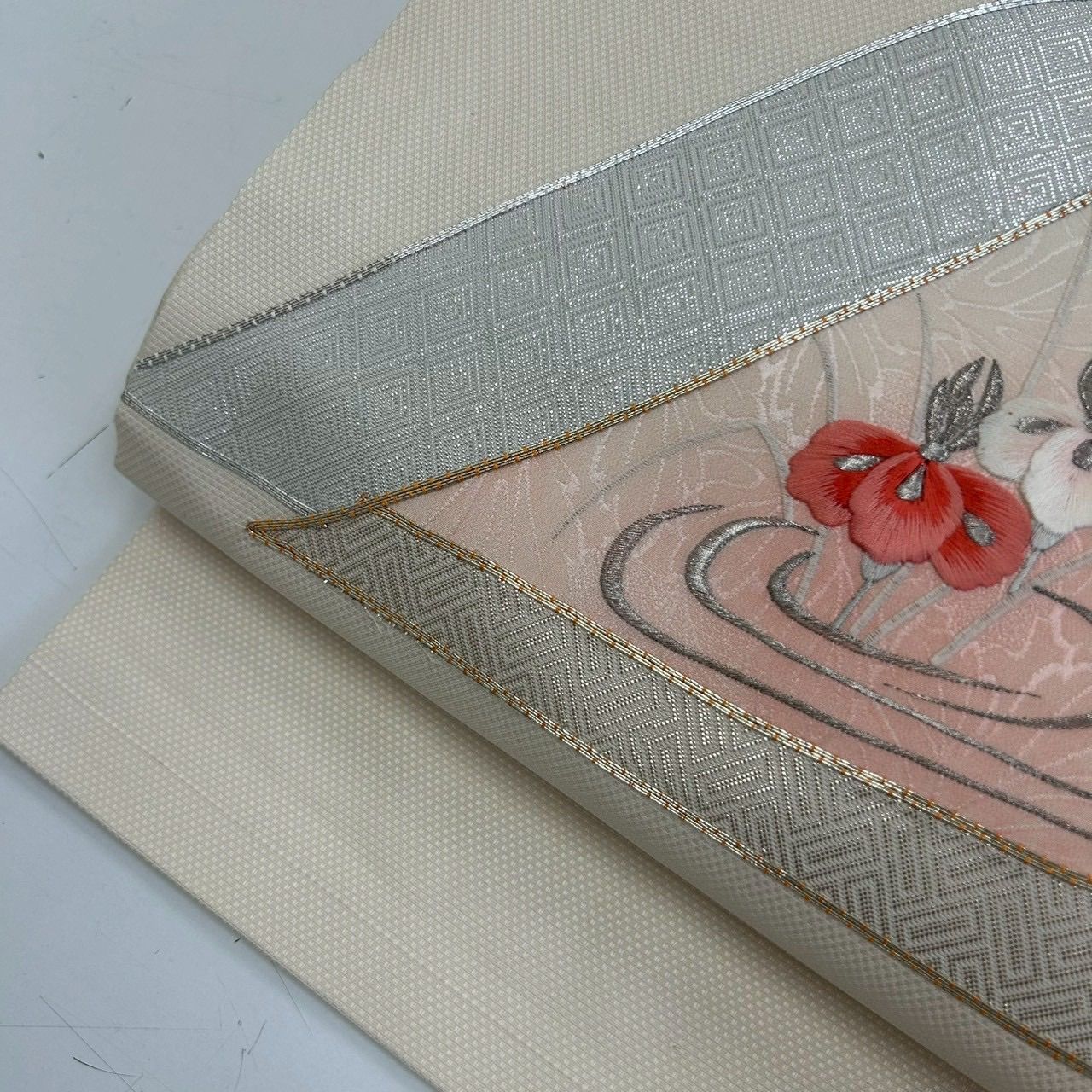 名古屋帯 刺繍 流水に鳥 金駒刺繍 九寸 正絹 着物 MA-1793 - メルカリ