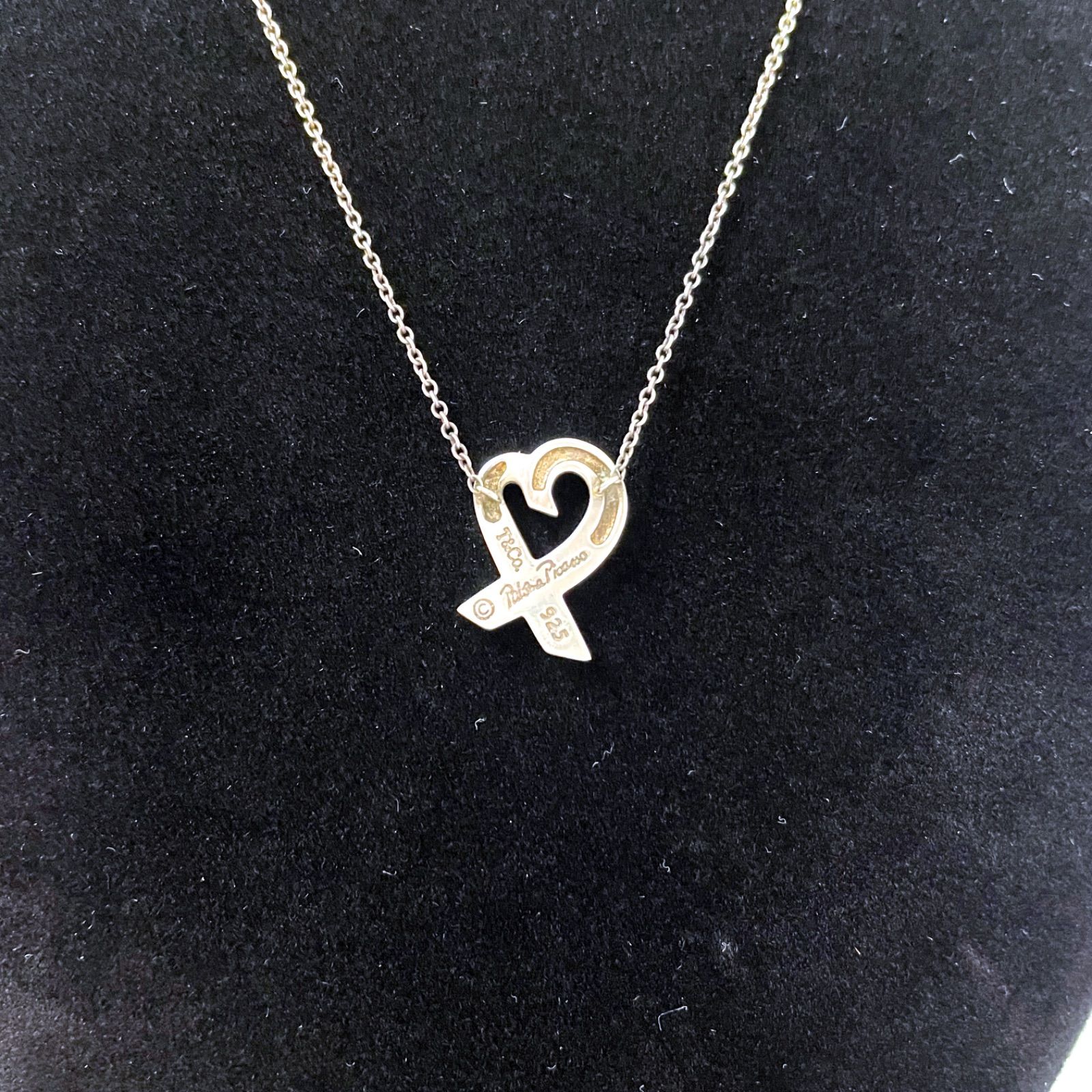 Bランク】 Tiffany ティファニー ラビングハート ネックレス シルバー