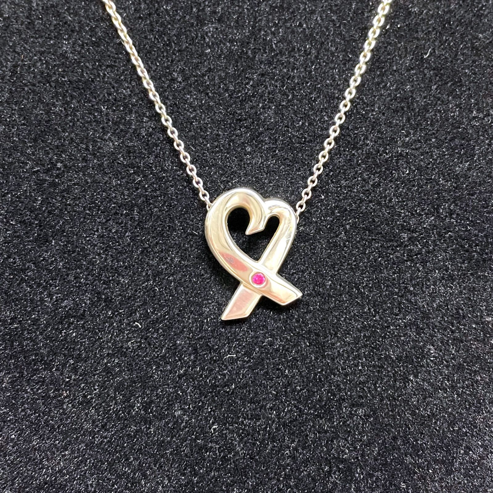 Bランク】 Tiffany ティファニー ラビングハート ネックレス シルバー