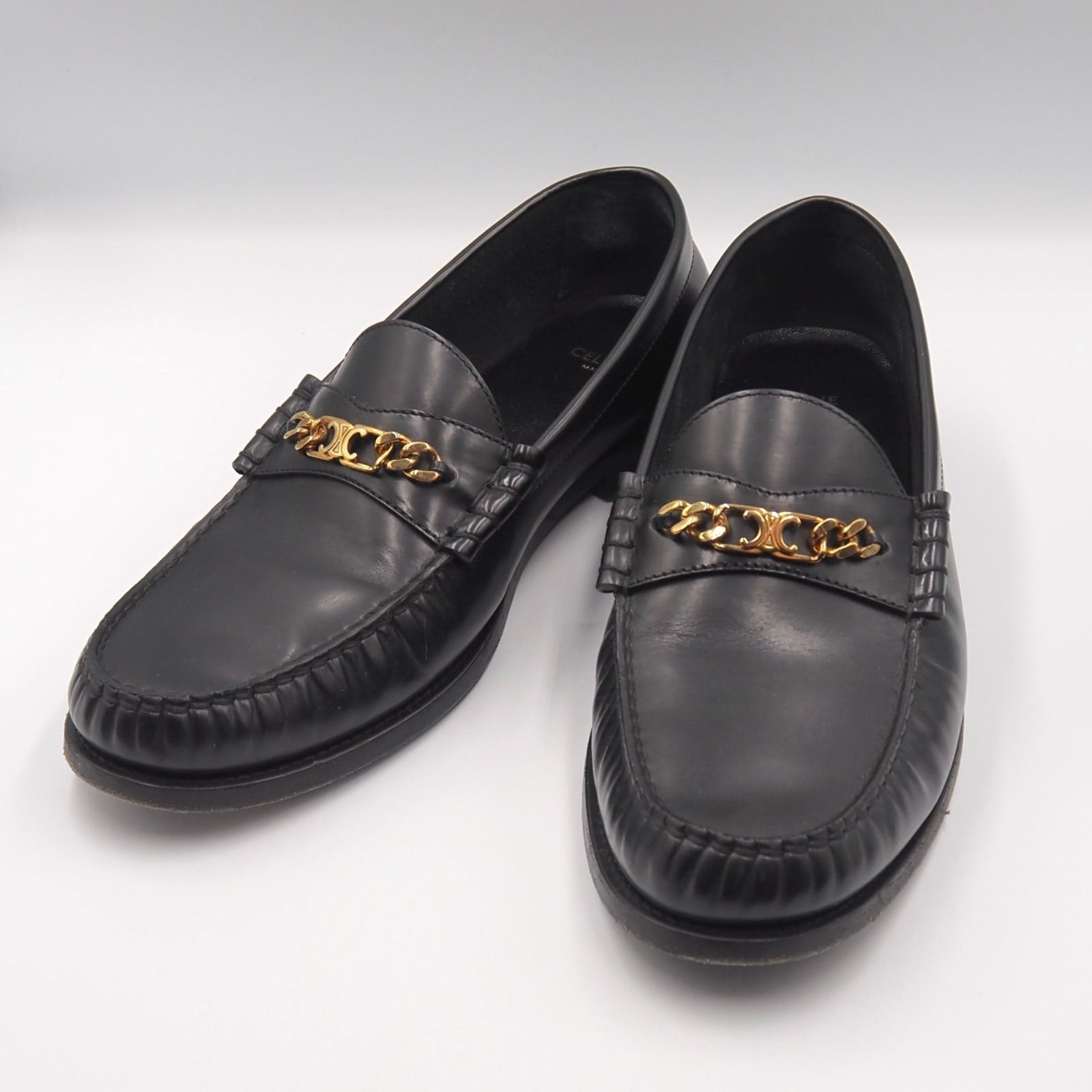 CELINE トリオンフ チェーン ローファー カーフレザー ブラック