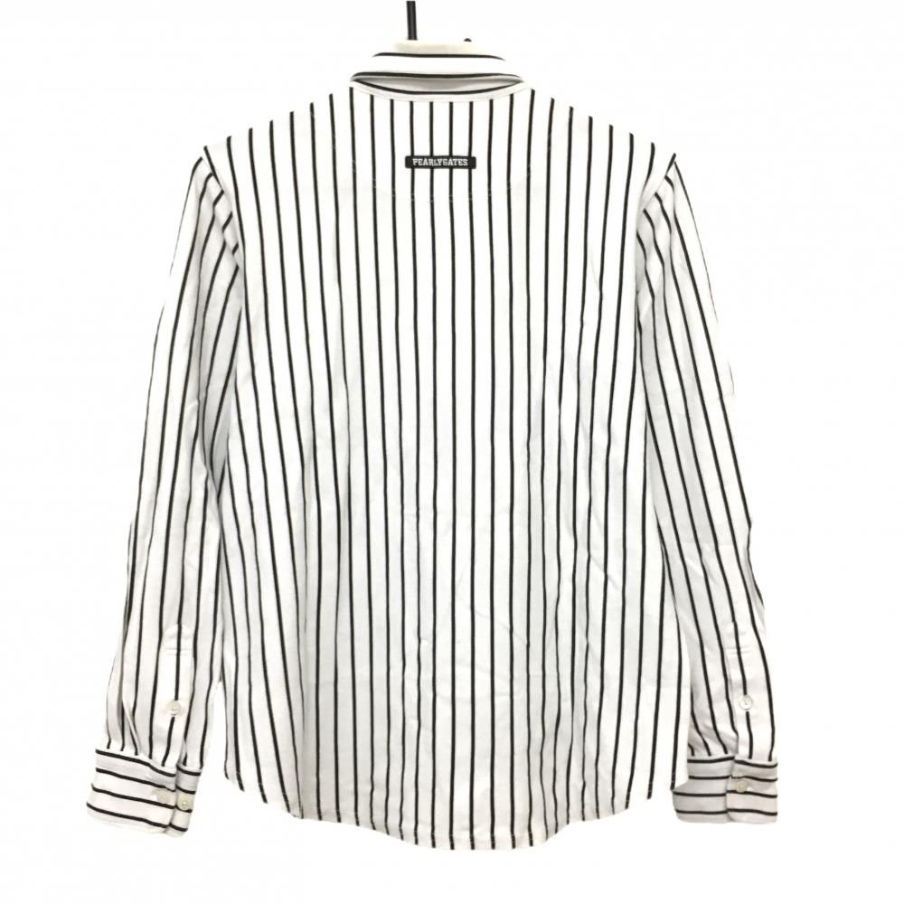 パーリーゲイツ 長袖ポロシャツ 白×黒 ストライプ ボタンダウン メンズ